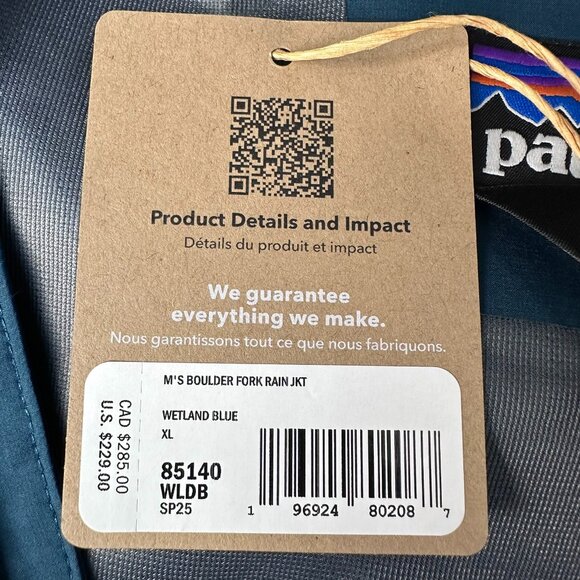patagonia Men's Boulder Fork Waterproof Hooded Zip Up Rain Jacket, Size XL, Blue - Picture 15 of 16